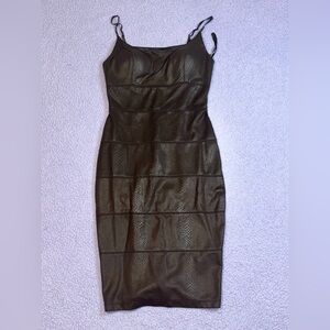 bebe dark brown snake skin Textured Sleeveless, zip up back dress